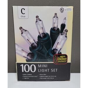 100 Mini Christmas String Light Set Clear Green Wire Indoor Outdoor Energy Save